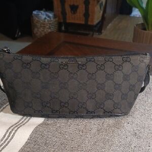 Authentic Gucci Vintage Hand Bag Pouch Purse GG Canvas Leather Black